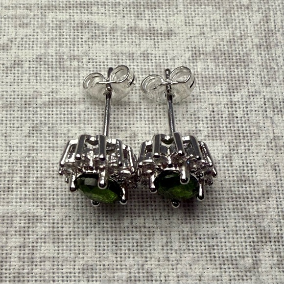 New Sterling Silver, Natural Diopside & White Topaz Halo Stud Earrings - Picture 3 of 5